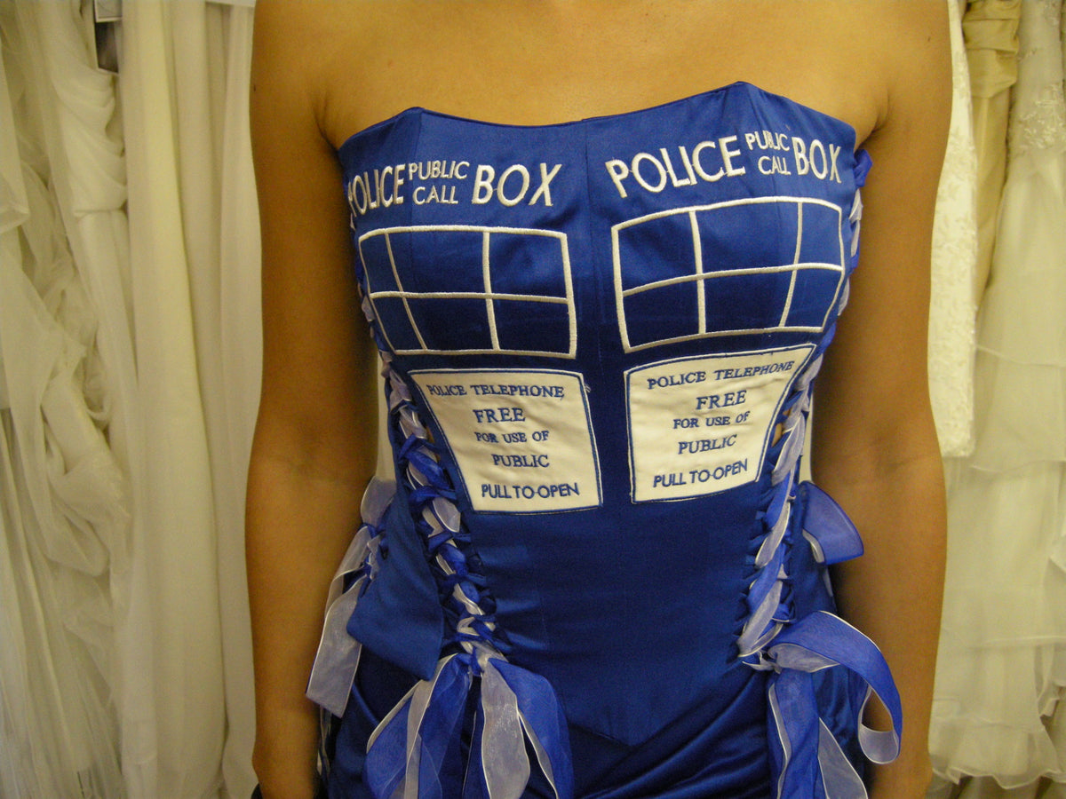 Blue police box gown strapless bodice detail – XCLUSIV Horsham