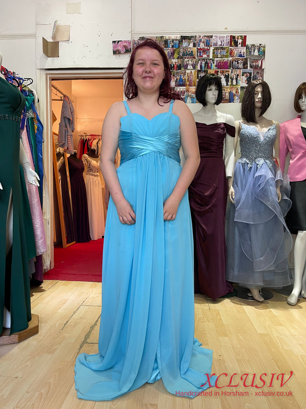 Aqua Chiffon Ruched Bodice Lace-Up Back Bridesmaid Dress – XCLUSIV Horsham