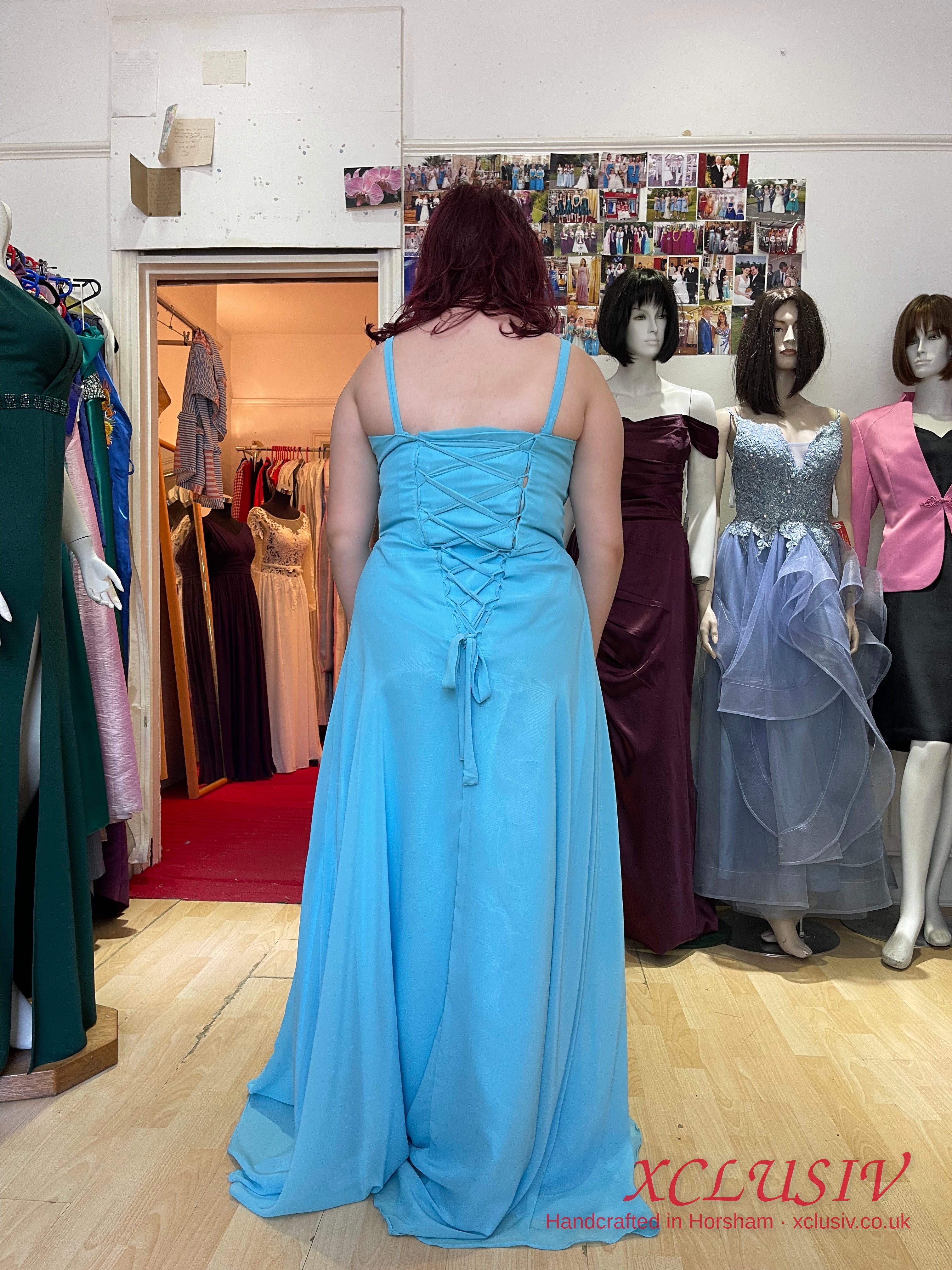 Aqua Chiffon Ruched Bodice Lace-Up Back Bridesmaid Dress Secondary image