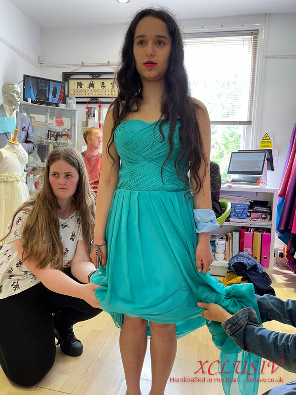 Aqua Chiffon Strapless Ruched Bridesmaid Dress – XCLUSIV Horsham