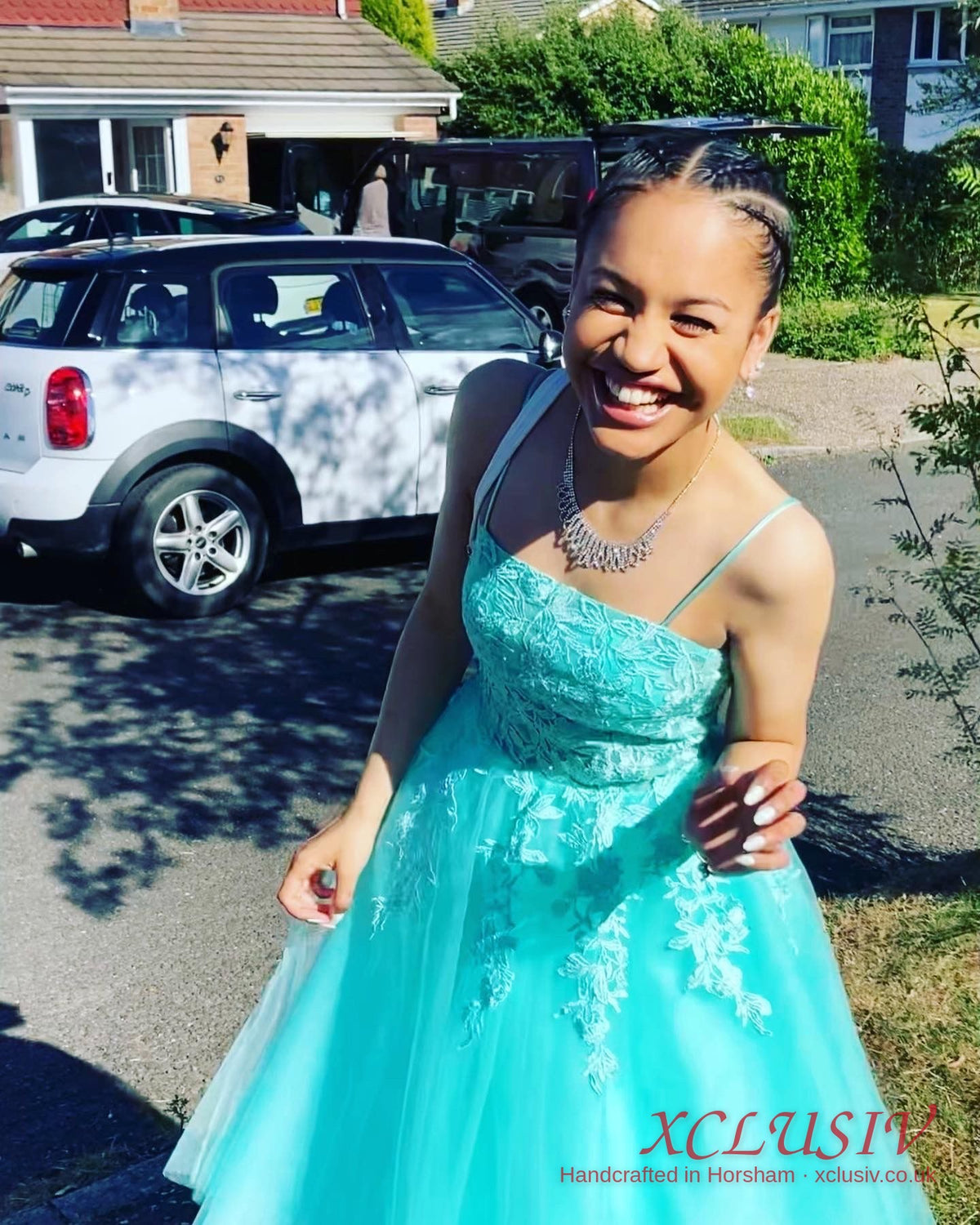 Aqua Lace Tulle Tea-Length Prom Dress – XCLUSIV Horsham (view 4)