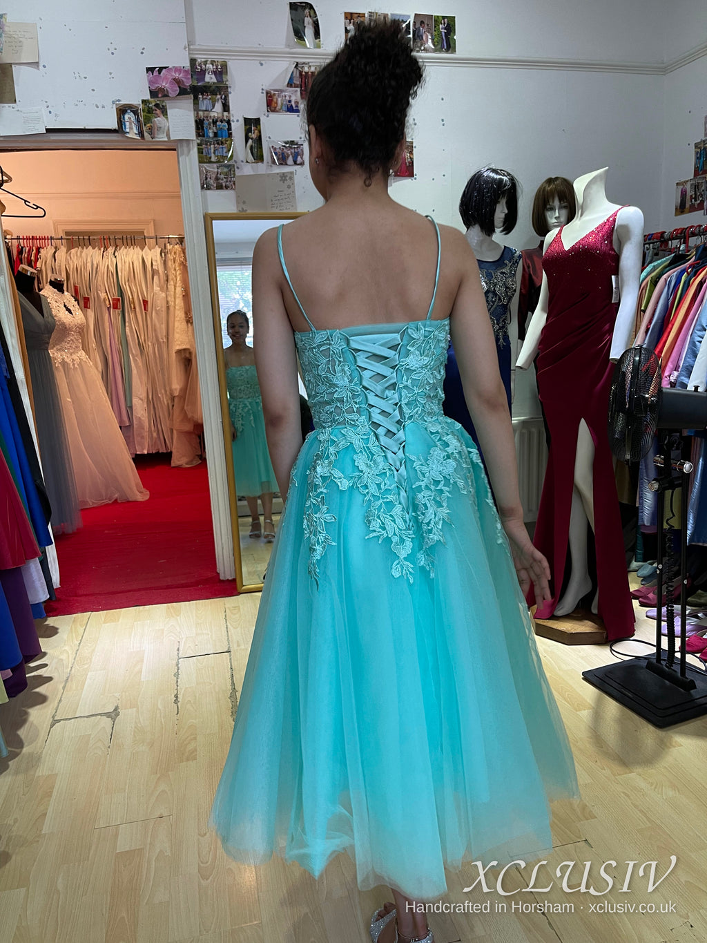 Aqua Lace Tulle Tea-Length Prom Dress – XCLUSIV Horsham (view 5)