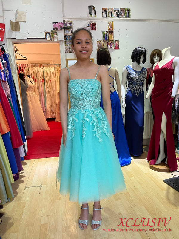 Aqua Lace Tulle Tea-Length Prom Dress – XCLUSIV Horsham (view 6)