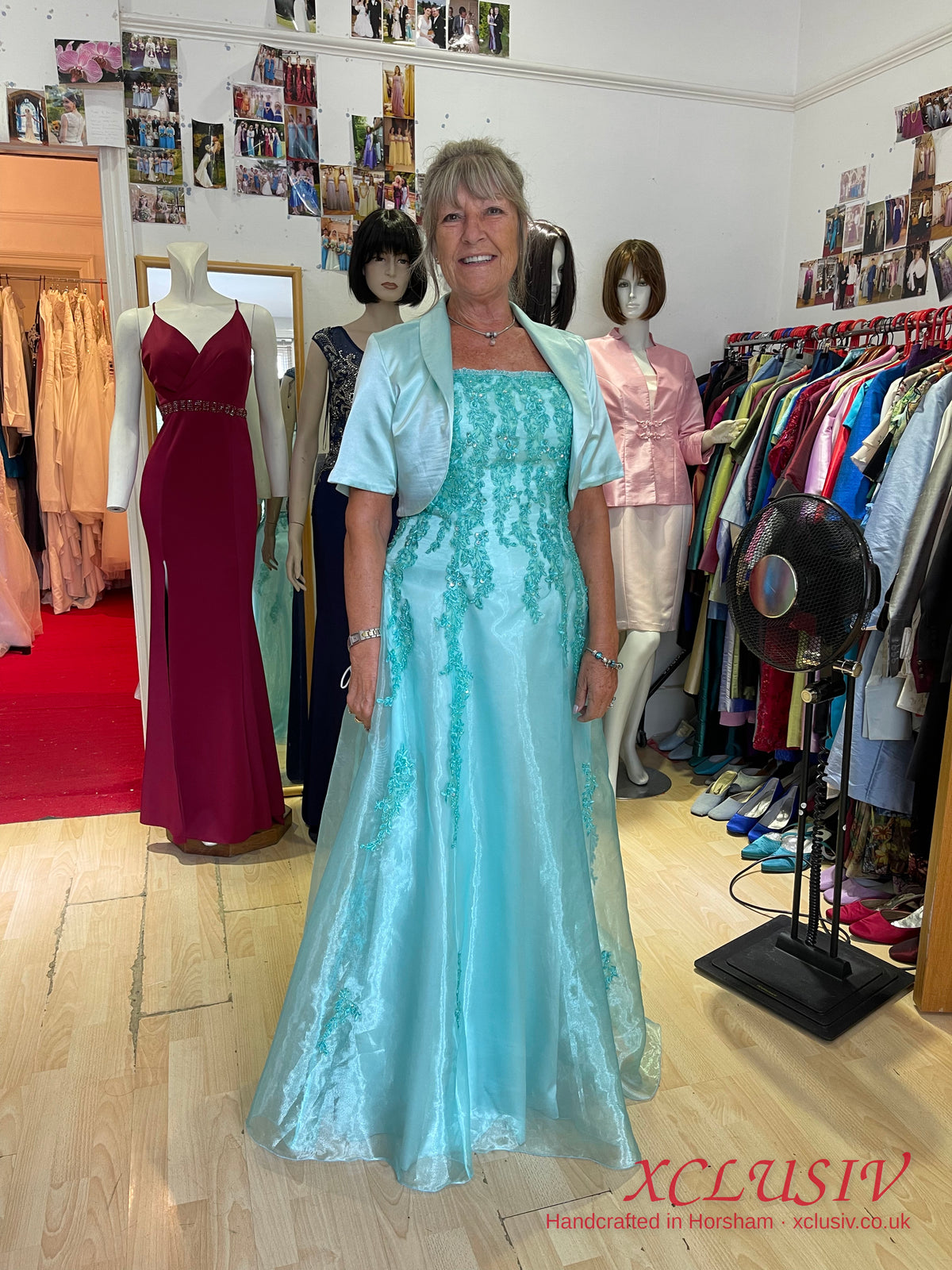 Aqua Embroidered Organza Mother of the Bride Dress with Bolero – XCLUSIV Horsham