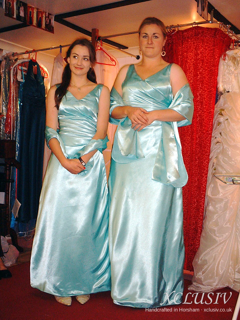 Aqua Satin V-Neck Bridesmaid Dress with Matching Stole – XCLUSIV Horsham Main image