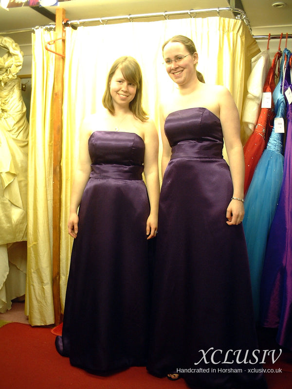Aubergine Satin Strapless Bridesmaid Dress with Bow Back – XCLUSIV Horsham