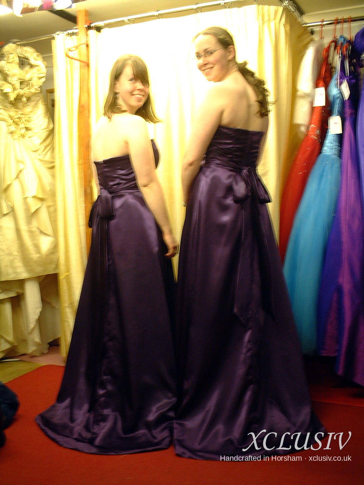 Aubergine Satin Strapless Bridesmaid Dress with Bow Back – XCLUSIV Horsham (view 2)