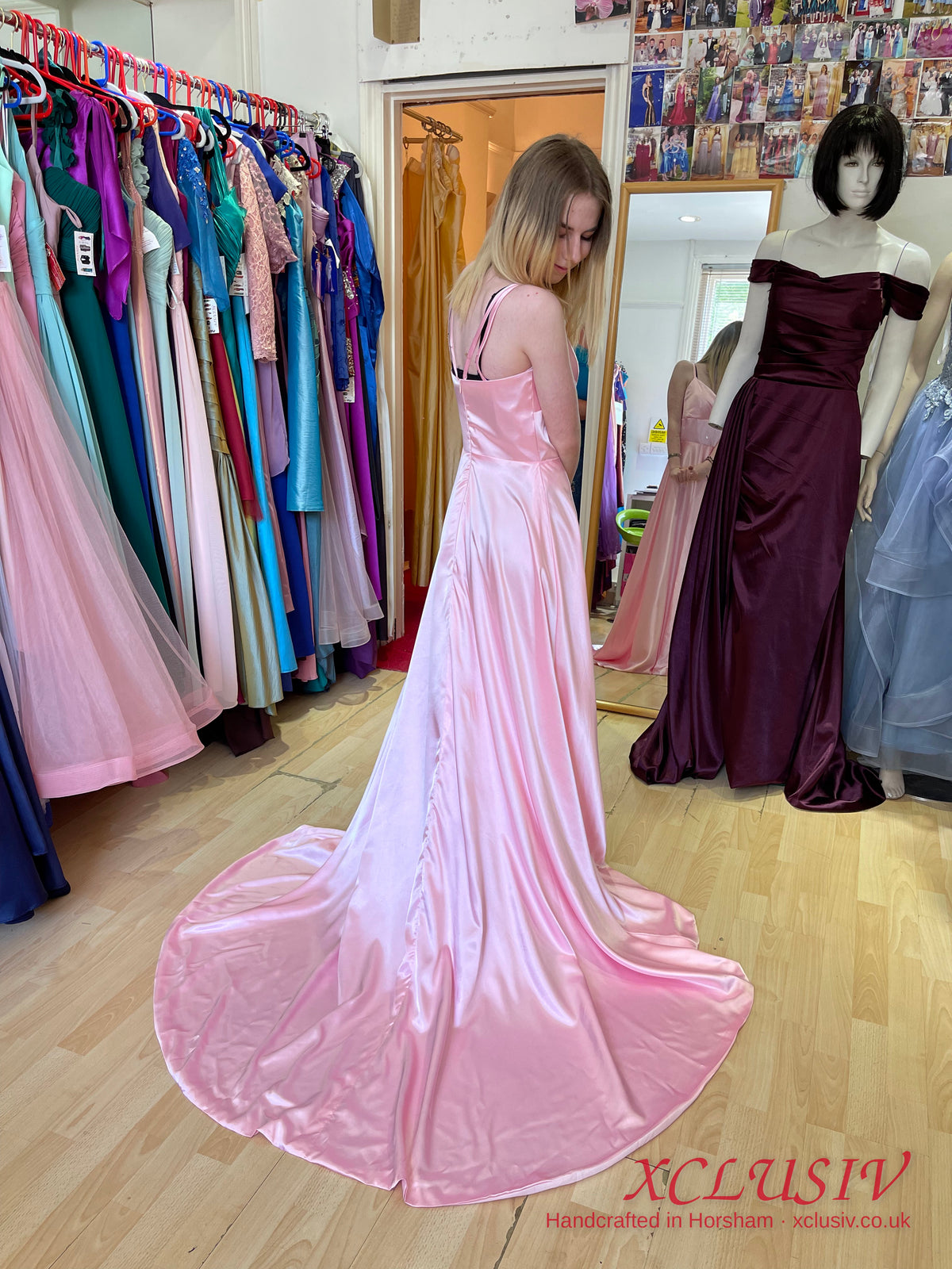 Baby Pink Satin V-Neck Train Prom Dress – XCLUSIV Horsham