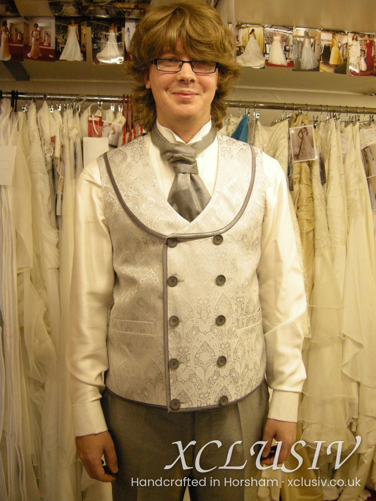 Bespoke double-breasted brocade waistcoat and cravat – XCLUSIV Horsham Main image