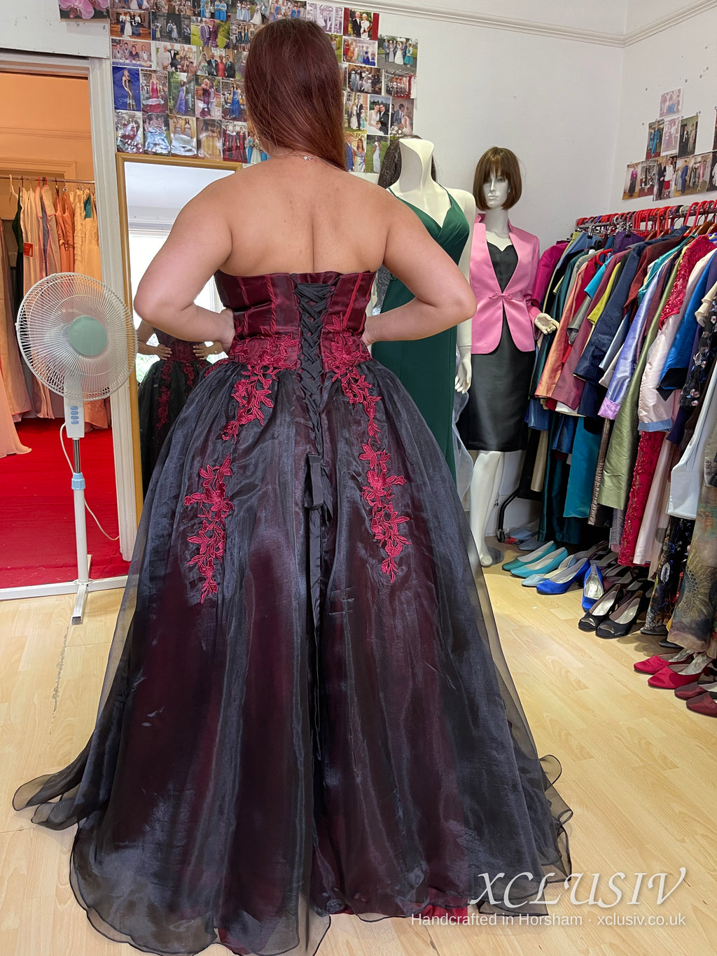 Black & Red Embroidered Organza Corset Ball Gown Prom Dress – XCLUSIV Horsham (view 4)