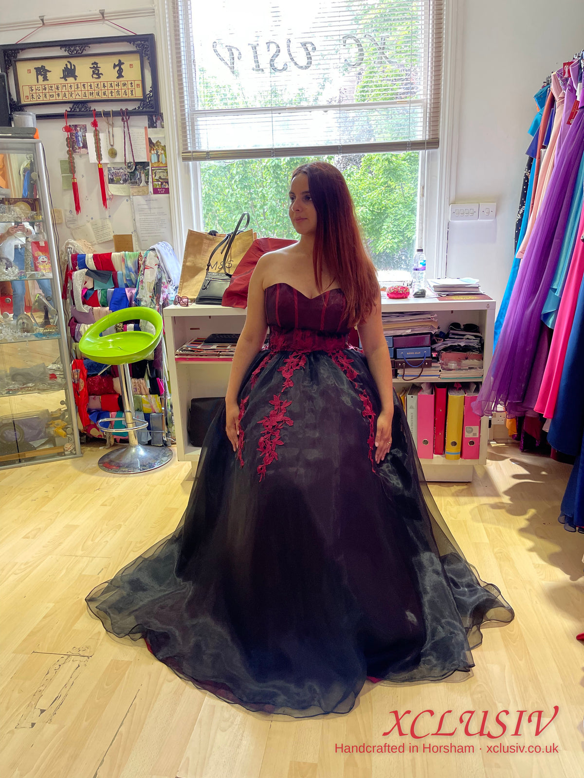 Black & Red Embroidered Organza Corset Ball Gown Prom Dress – XCLUSIV Horsham (view 5)