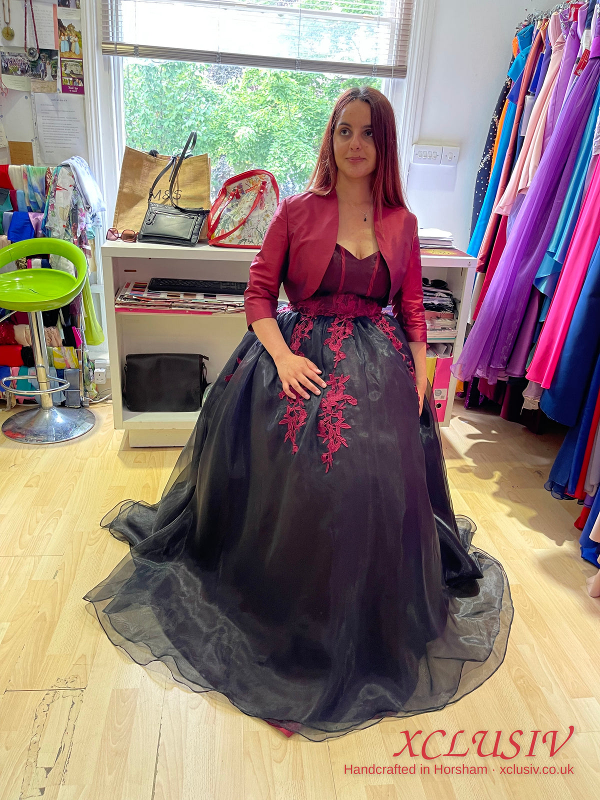 Black & Red Embroidered Organza Corset Ball Gown Prom Dress – XCLUSIV Horsham (view 8)
