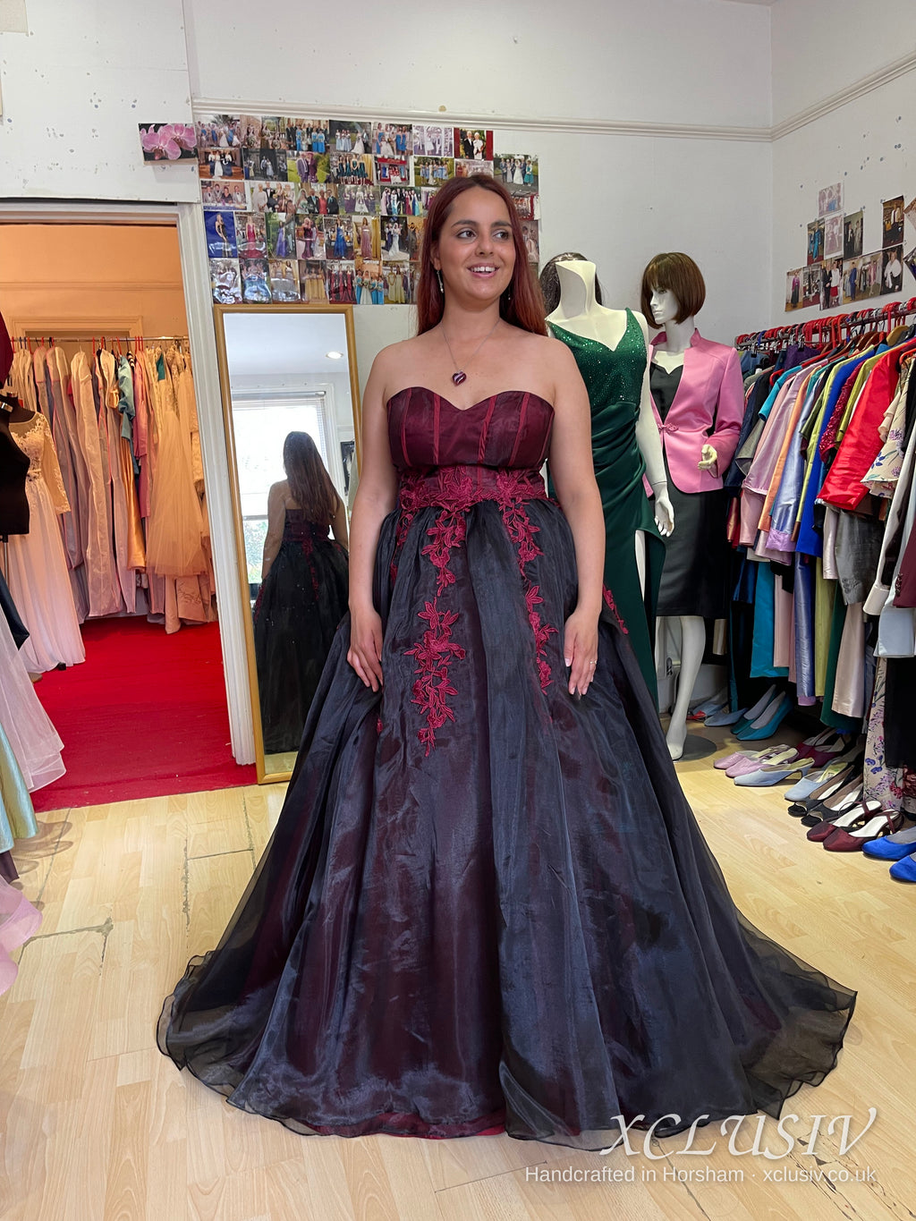 Black & Red Embroidered Organza Corset Ball Gown Prom Dress – XCLUSIV Horsham (view 12)