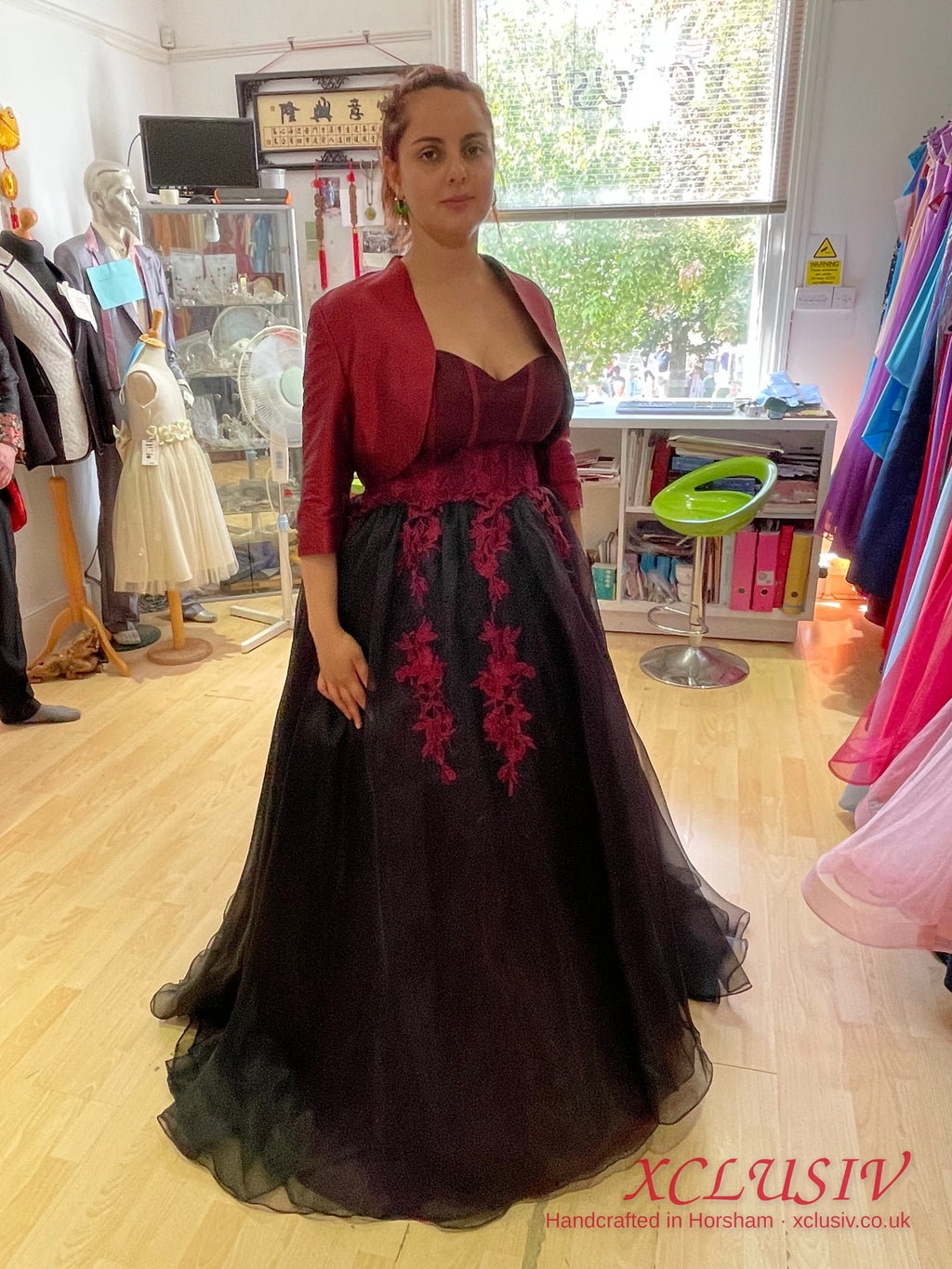 Black & Red Embroidered Organza Corset Ball Gown Prom Dress – XCLUSIV Horsham (view 13)