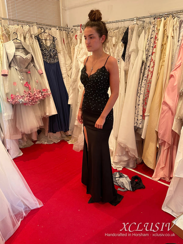 Black Beaded Bodice Mermaid Split Prom Dress – XCLUSIV Horsham (view 2)