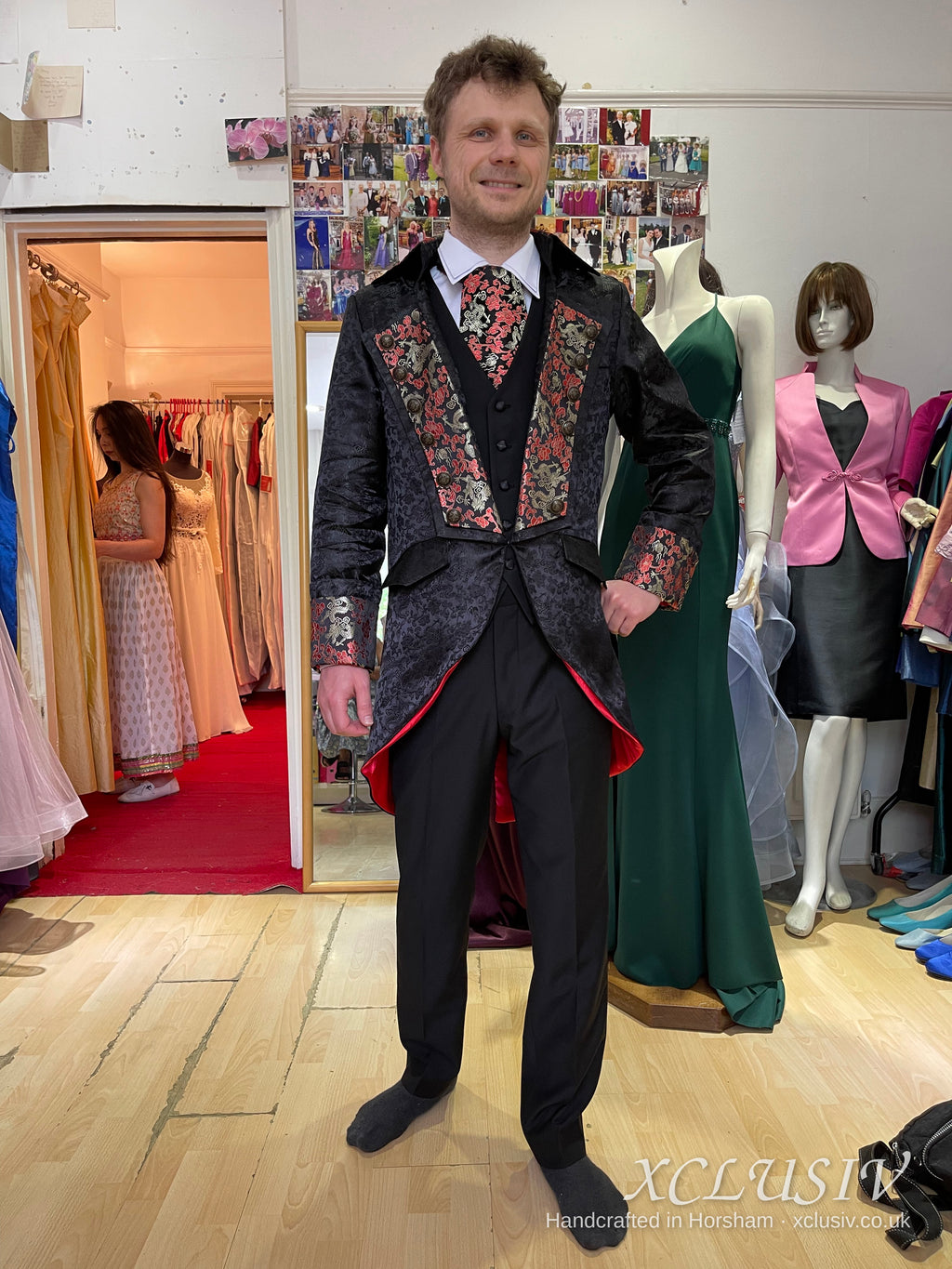 Black Brocade Frock Coat with Red Embroidery – XCLUSIV Horsham