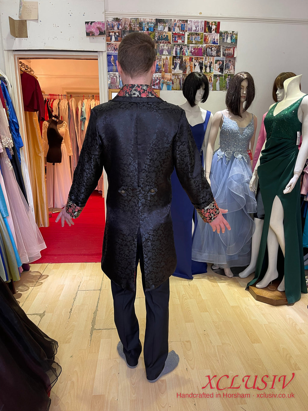Black Brocade Frock Coat with Red Embroidery – XCLUSIV Horsham (view 5)