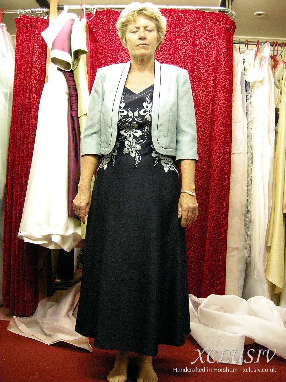 Black Dress with Ivory Embroidery & Sage Bolero – Mother of the Bride – XCLUSIV Horsham Main image