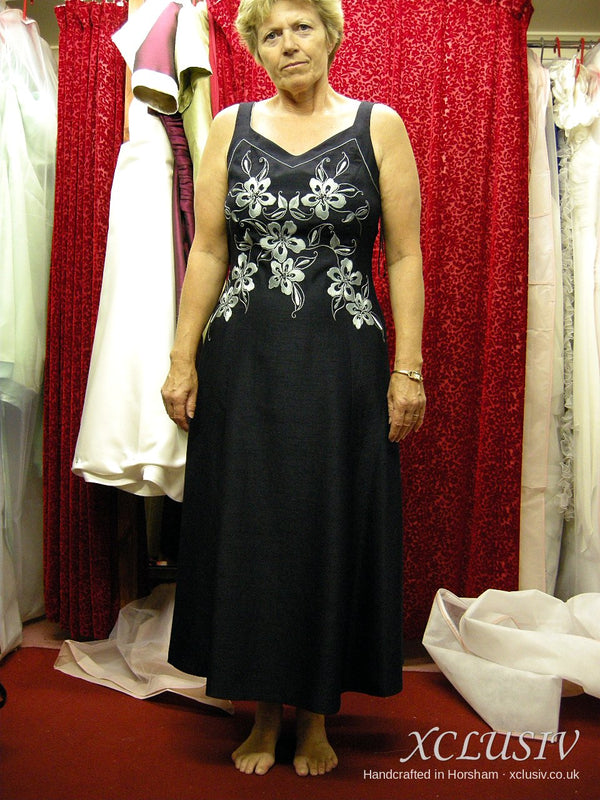 Black Dress with Ivory Embroidery & Sage Bolero – Mother of the Bride – XCLUSIV Horsham (view 2)