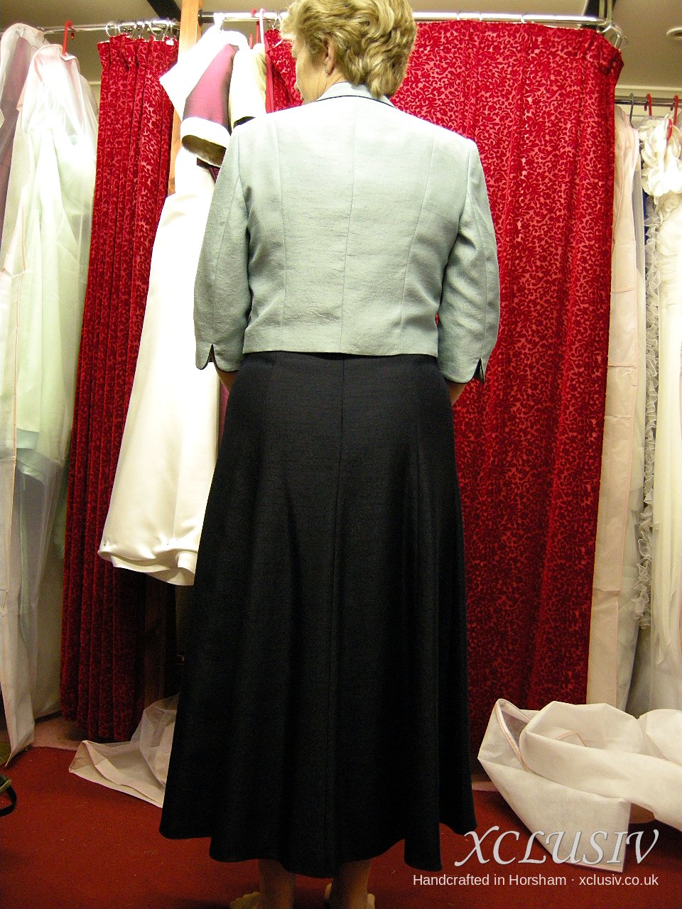 Black Dress with Ivory Embroidery & Sage Bolero – Mother of the Bride – XCLUSIV Horsham (view 3)