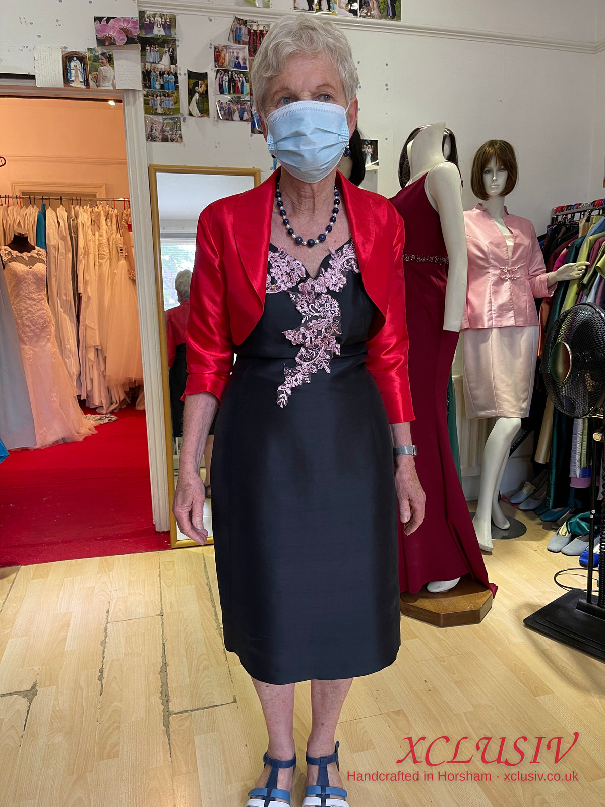Black Dress with Red Bolero Jacket – Mother of the Bride – XCLUSIV Horsham