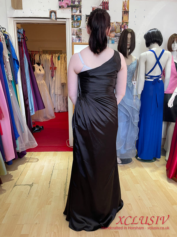 Black Satin One-Shoulder Ruched Prom Dress – XCLUSIV Horsham