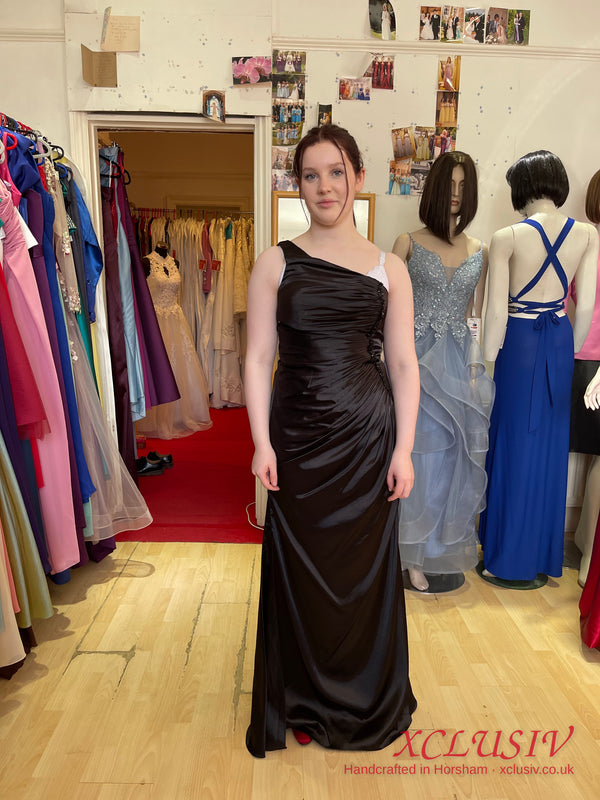 Black Satin One-Shoulder Ruched Prom Dress – XCLUSIV Horsham (view 2)
