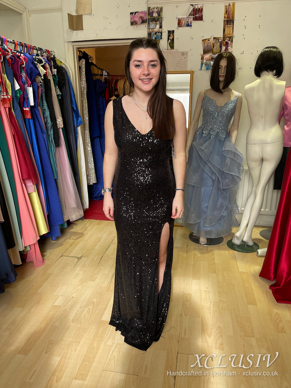 Black Sequin Chain-Back Split Prom Dress – XCLUSIV Horsham (view 2)