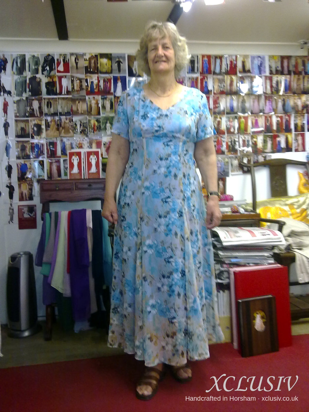 Blue Floral Print Short-Sleeve Long Dress – Mother of the Bride – XCLUSIV Horsham Main image