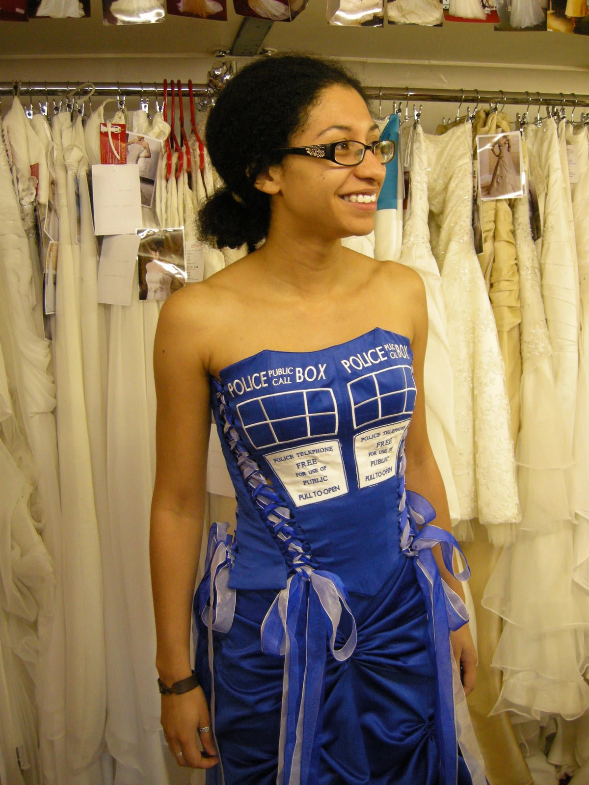 Blue police box costume gown side view – XCLUSIV Horsham