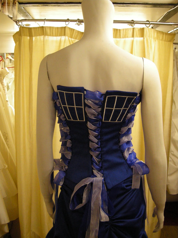 Blue costume gown back view – XCLUSIV Horsham
