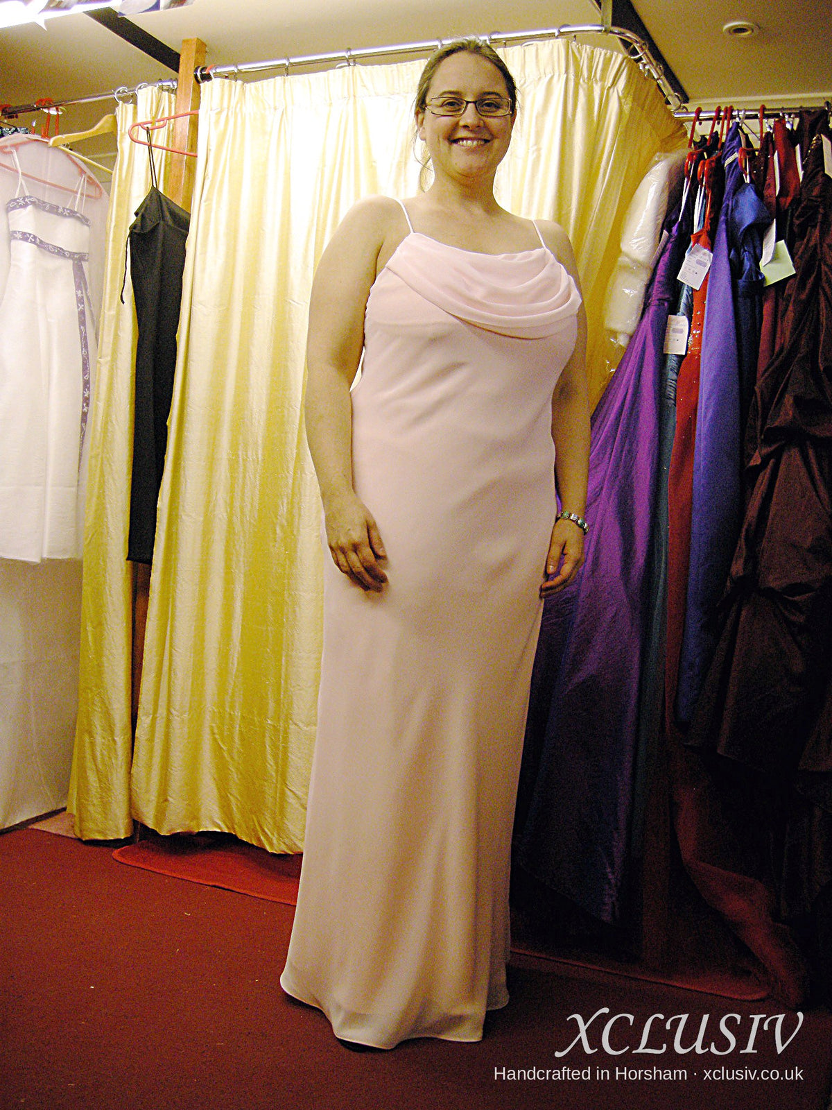 Blush Chiffon Cowl-Neck Bridesmaid Dress – XCLUSIV Horsham Main image