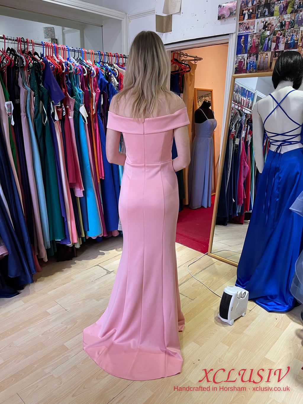 Blush Pink Crepe Bardot Twist Mermaid Prom Dress – XCLUSIV Horsham