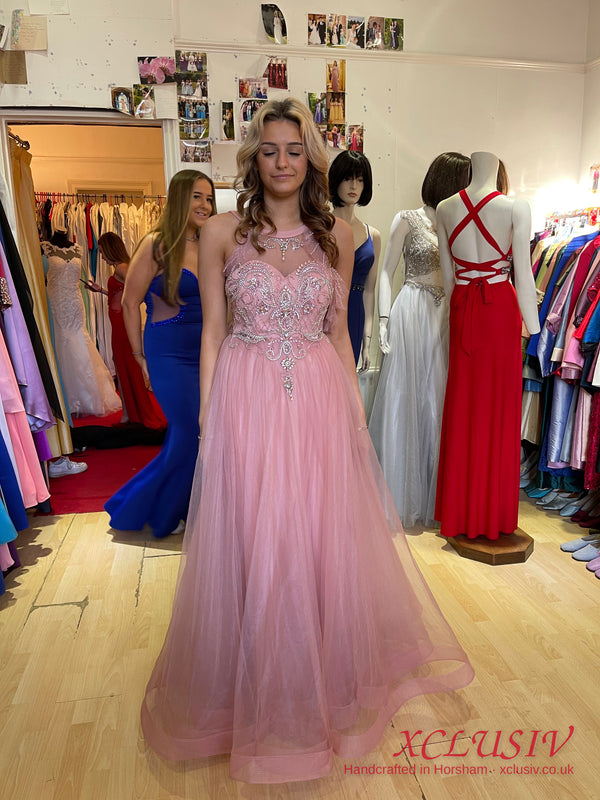 Blush Pink Tulle Beaded Halter Prom Dress – XCLUSIV Horsham
