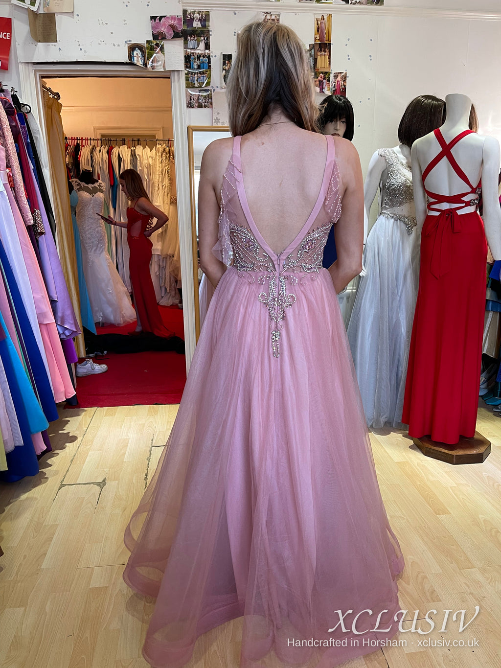 Blush Pink Tulle Beaded Halter Prom Dress – XCLUSIV Horsham (view 2)