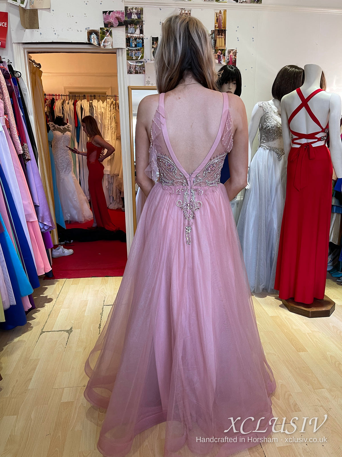 Blush Pink Tulle Beaded Halter Prom Dress – XCLUSIV Horsham (view 2)