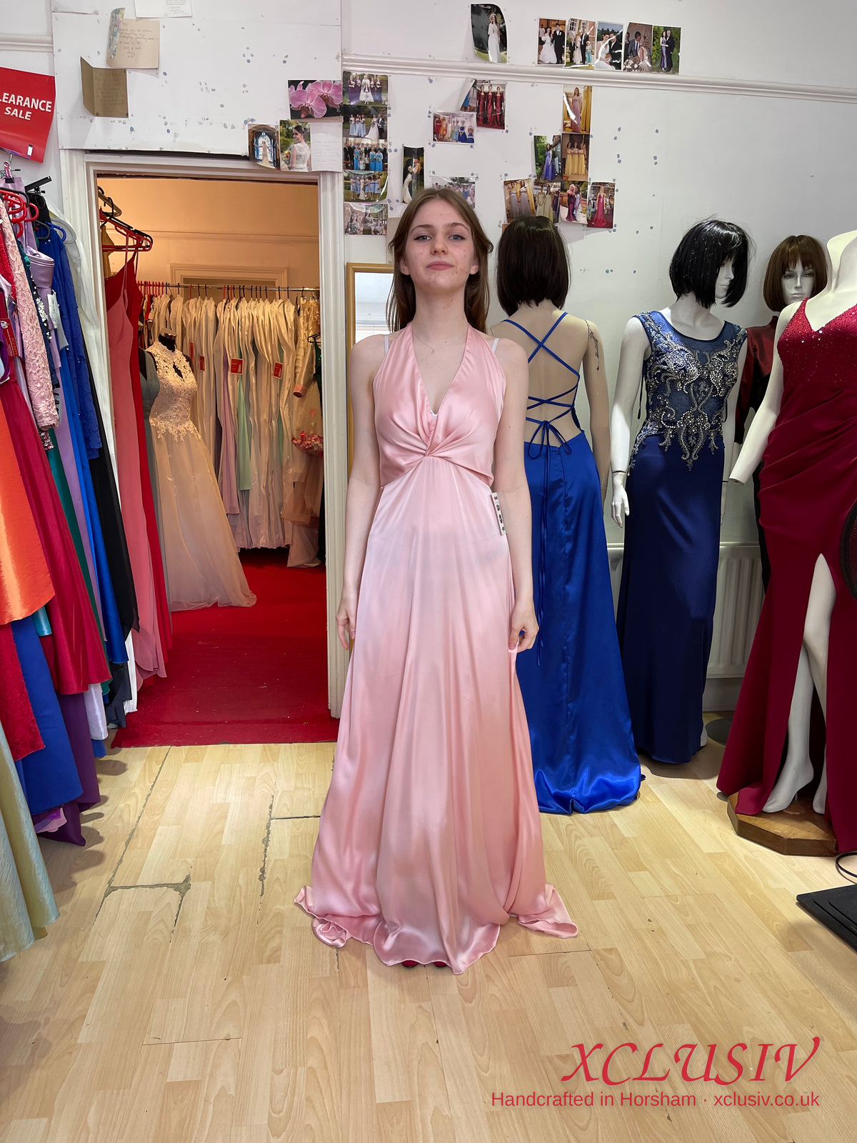 Blush Satin Halter Twist Prom Dress – XCLUSIV Horsham (view 2)
