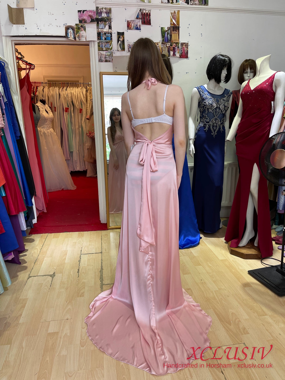 Blush Satin Open-Back Train Prom Dress – XCLUSIV Horsham