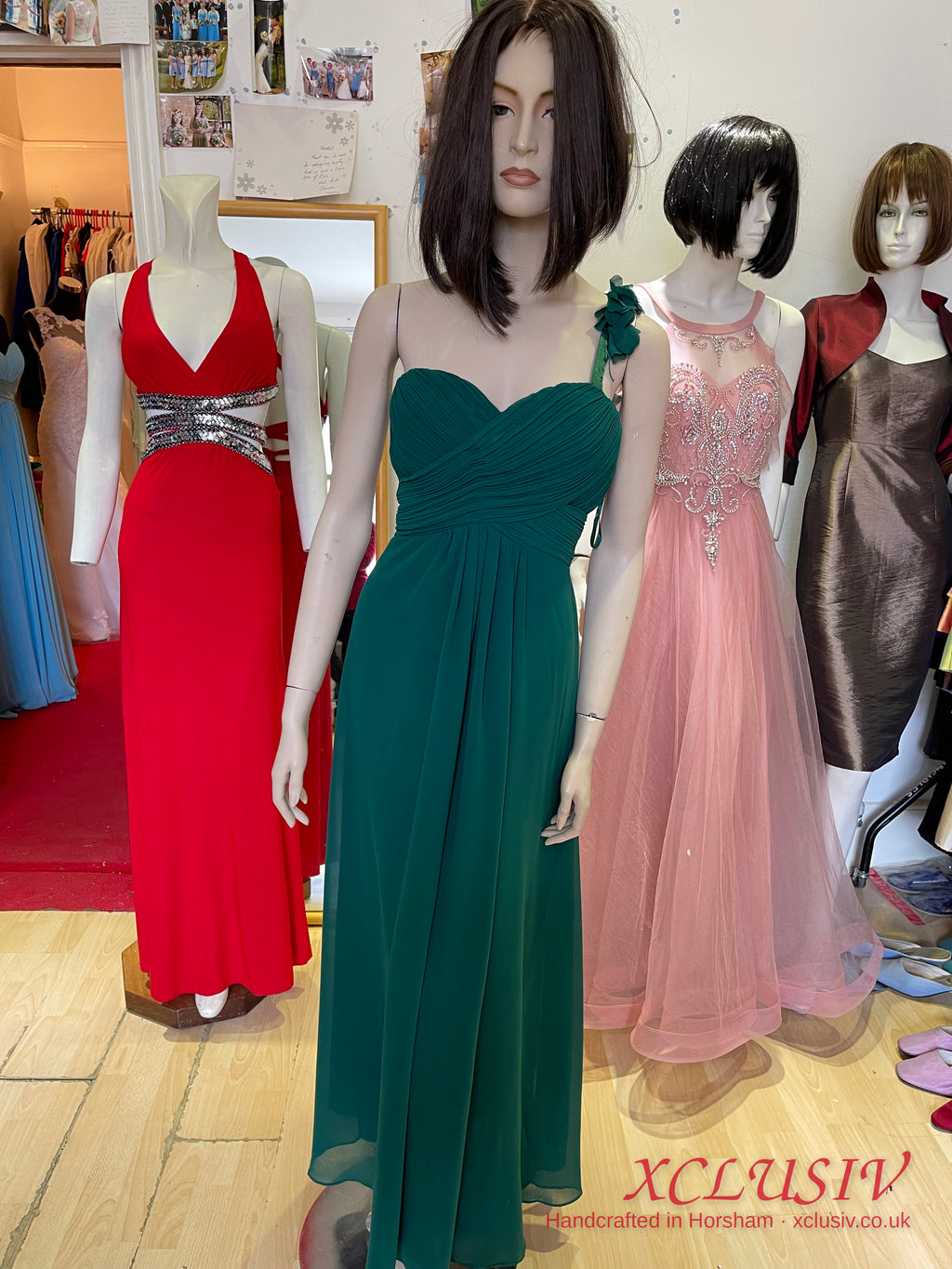 Bottle Green Chiffon One-Shoulder Bridesmaid Dress – XCLUSIV Horsham