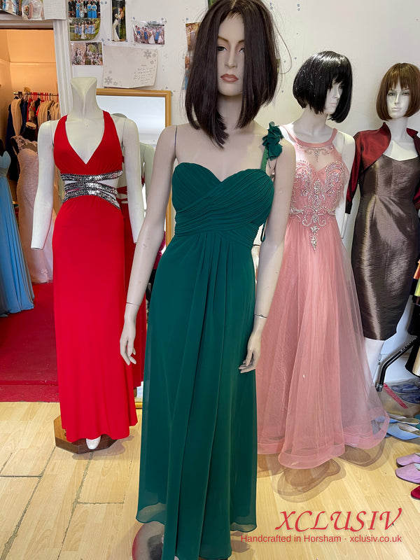 Bottle Green Chiffon One-Shoulder Bridesmaid Dress – XCLUSIV Horsham