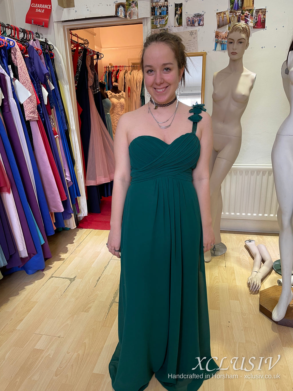 Bottle Green Chiffon One-Shoulder Bridesmaid Dress – XCLUSIV Horsham (view 5)