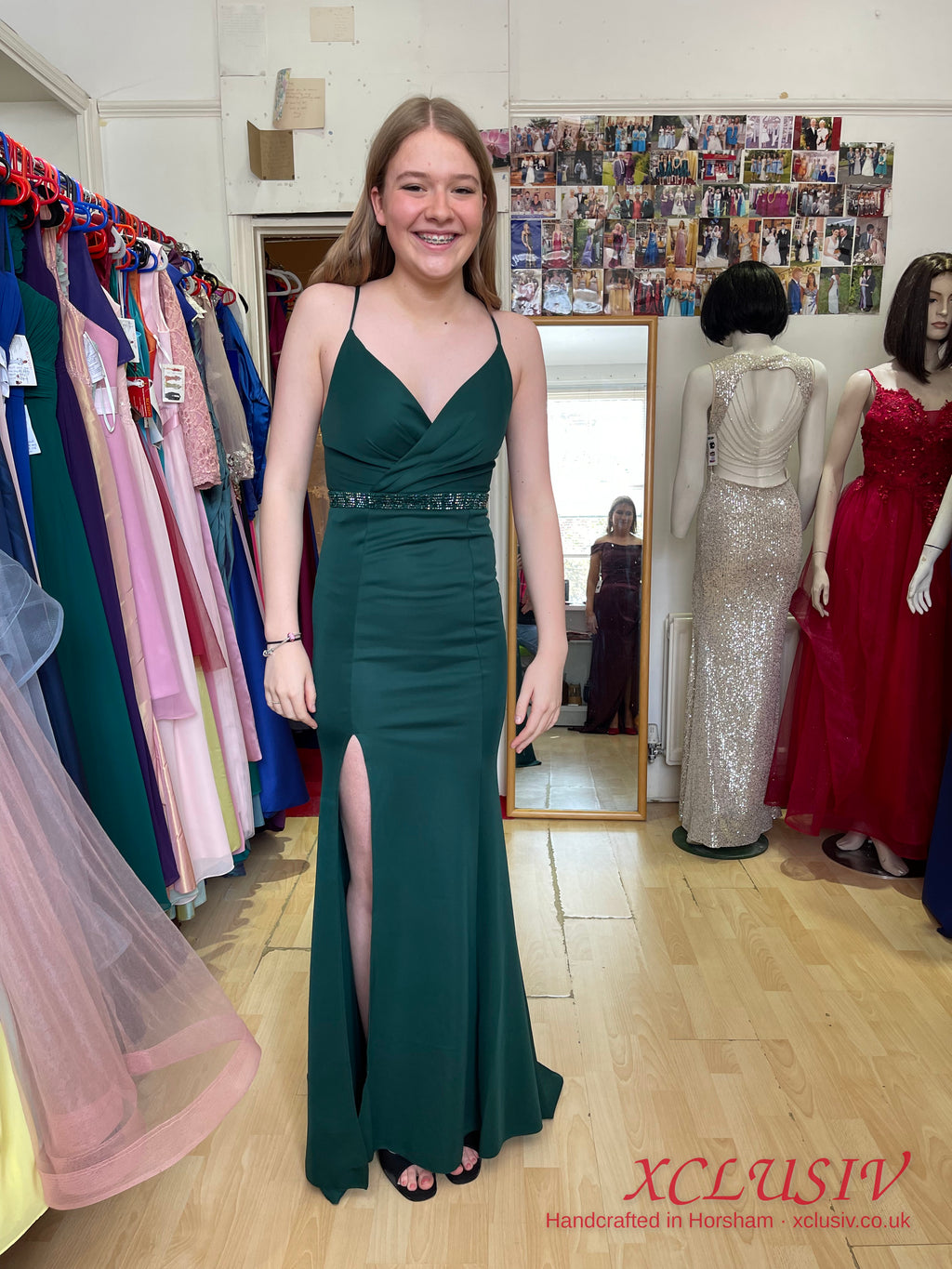 Bottle Green Crepe Cross-Back Beaded-Waist Split Prom Dress – XCLUSIV Horsham