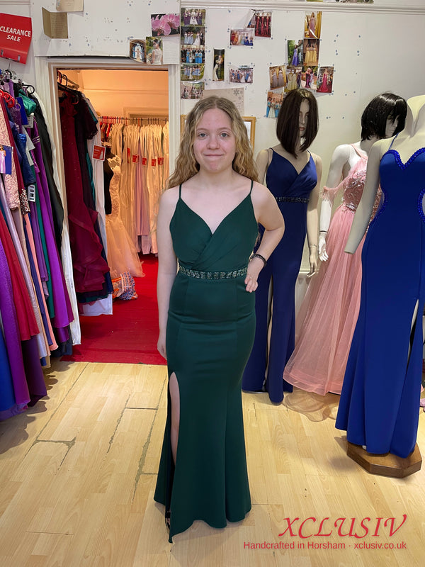 Bottle Green Crepe Cross-Back Mermaid Prom Dress – XCLUSIV Horsham (view 3)