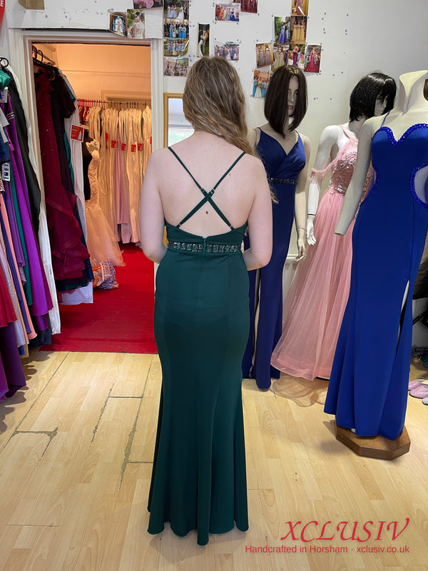 Bottle Green Crepe Cross-Back Mermaid Prom Dress – XCLUSIV Horsham (view 4)