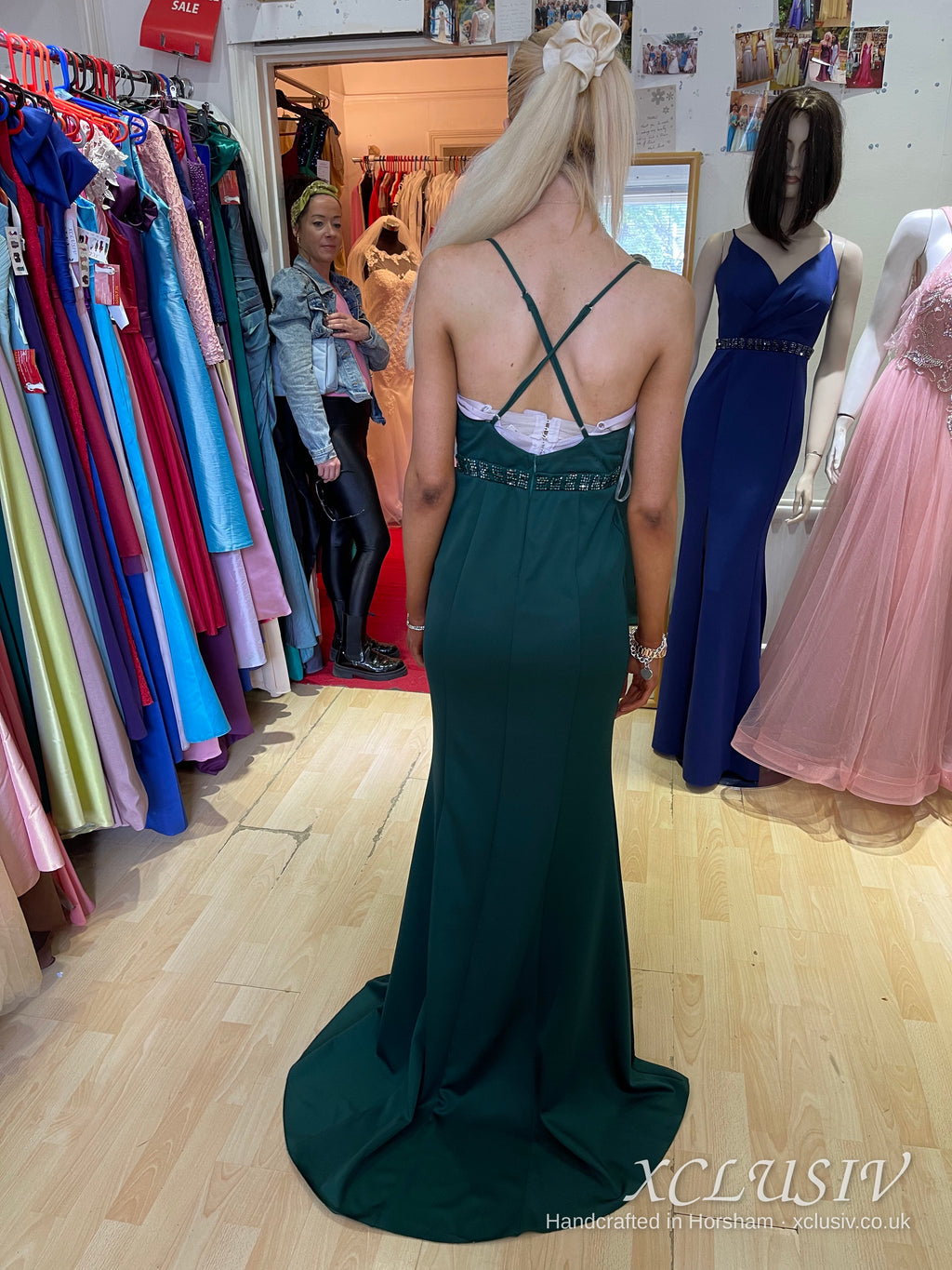 Bottle Green Crepe Cross-Back Mermaid Prom Dress – XCLUSIV Horsham (view 6)