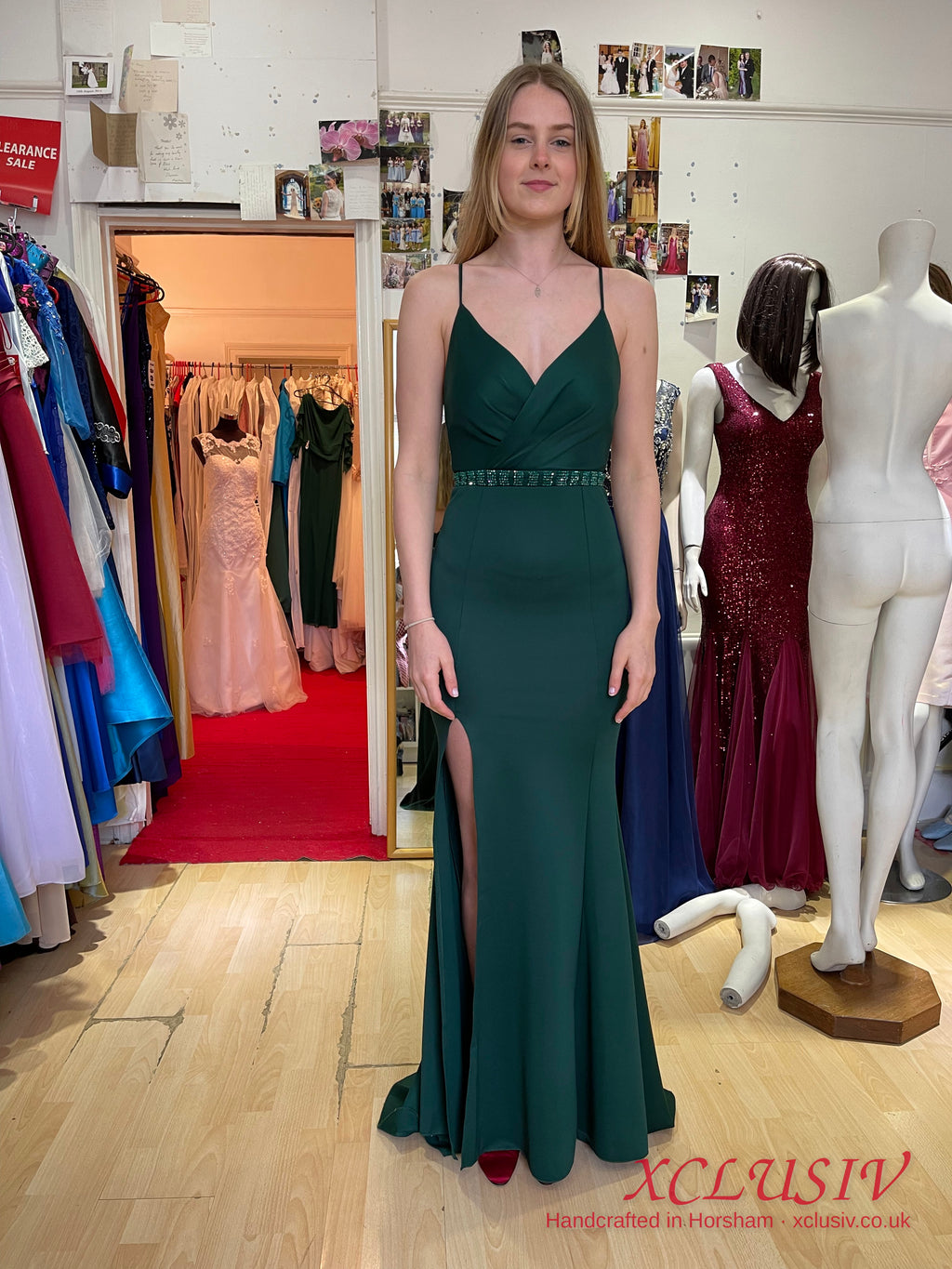 Bottle Green Crepe Split Prom Dress – XCLUSIV Horsham (view 2)