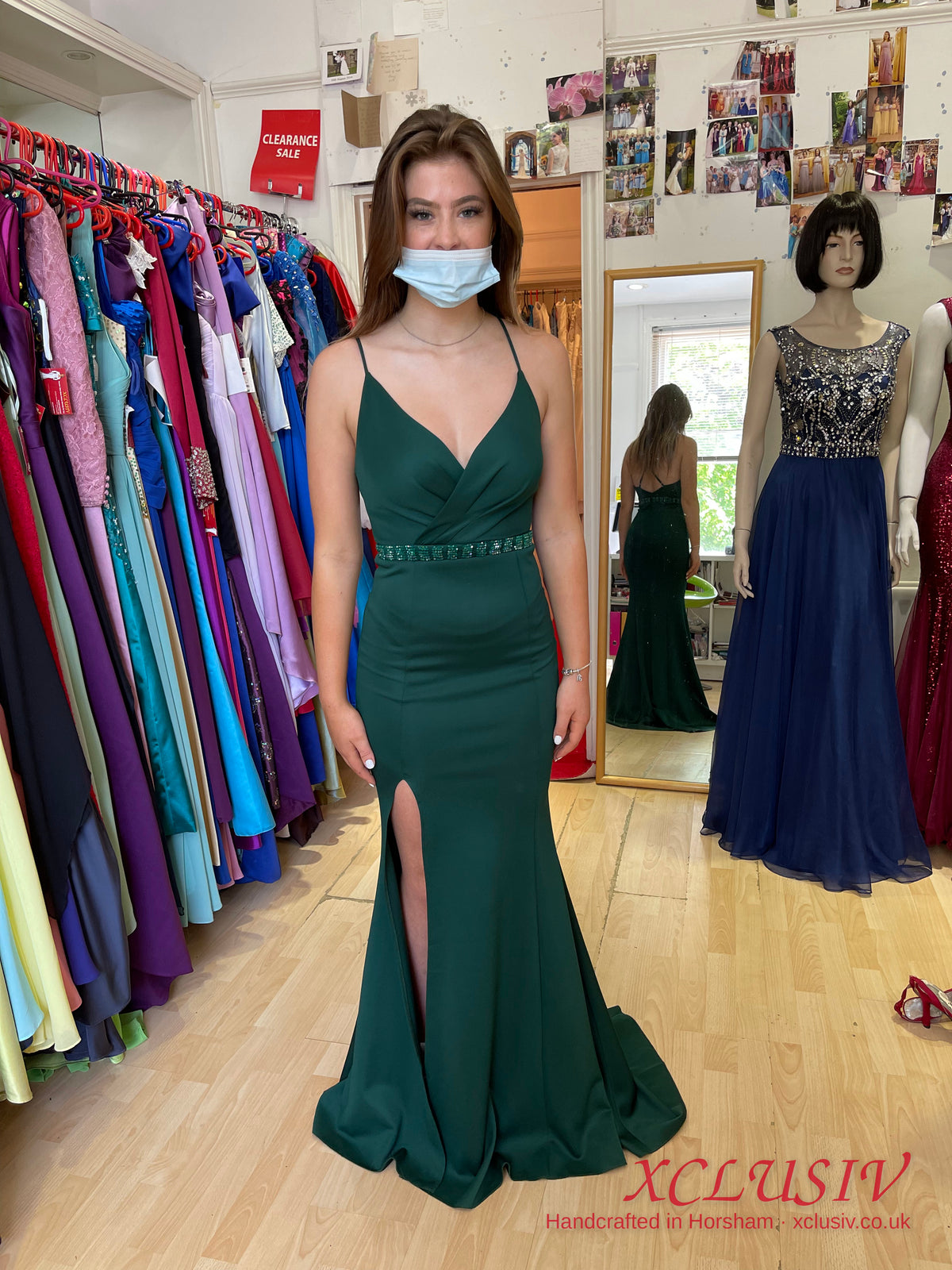 Bottle Green Crepe Split Prom Dress – XCLUSIV Horsham (view 3)