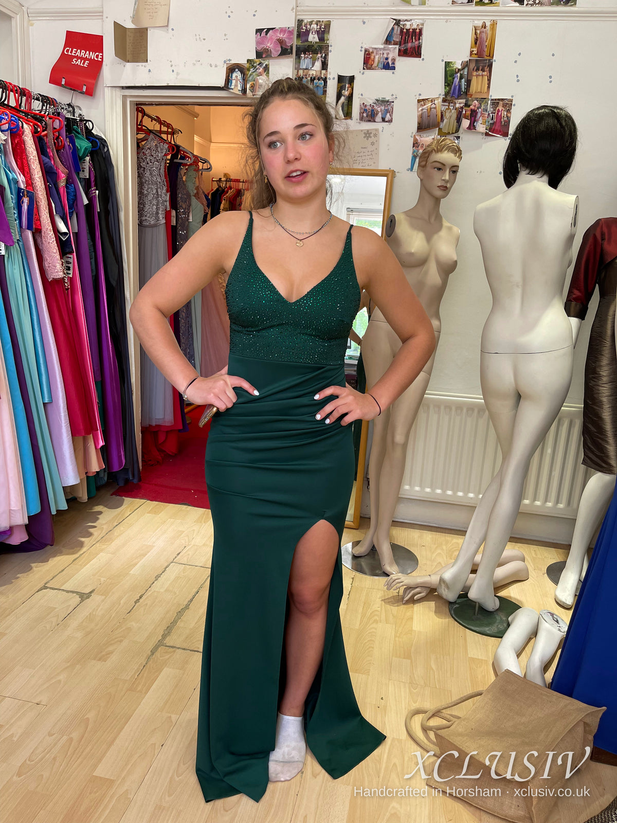 Bottle Green Crepe Split Prom Dress – XCLUSIV Horsham (view 6)