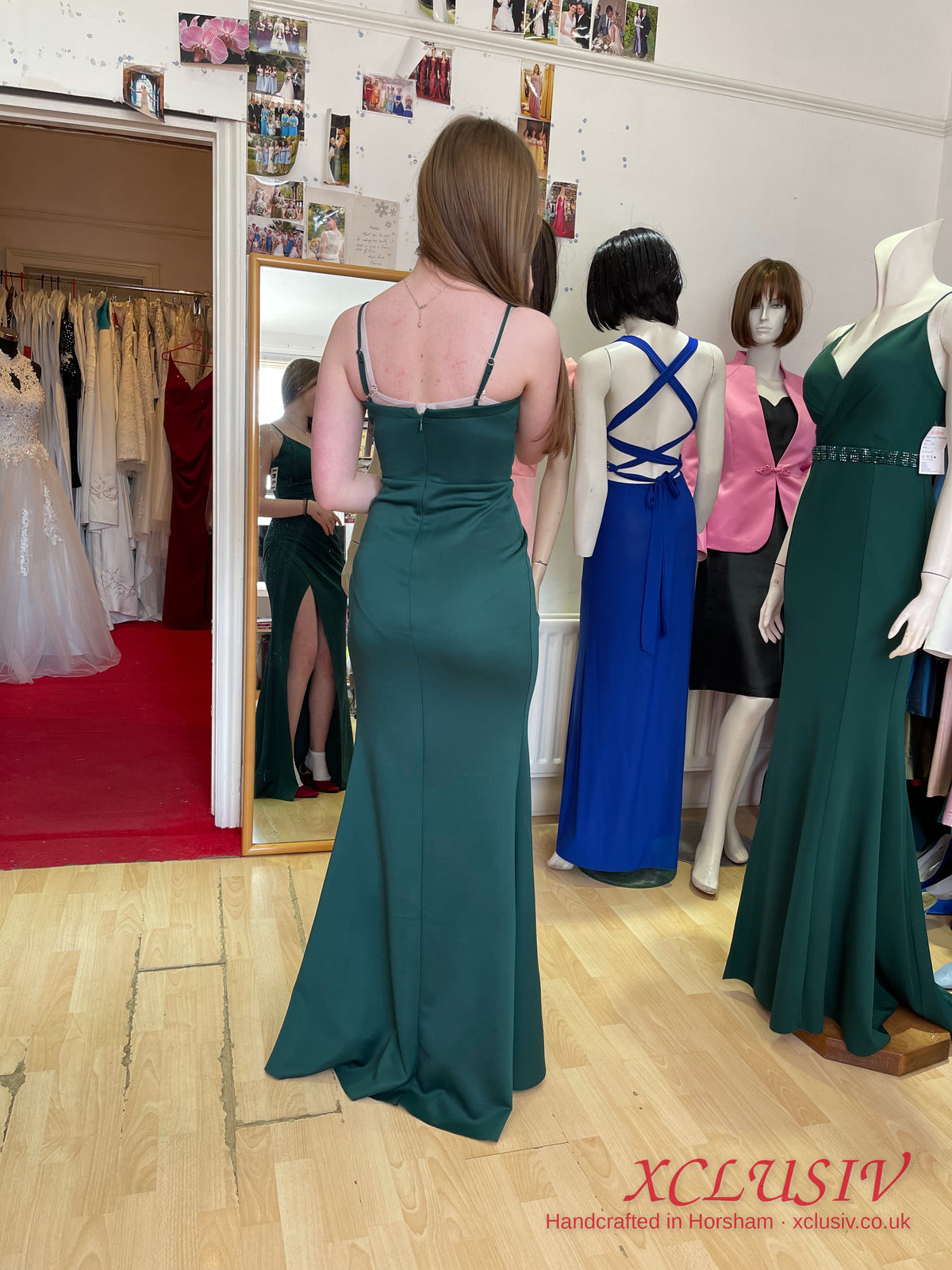 Bottle Green Crepe Wrap Split Prom Dress – XCLUSIV Horsham (view 2)