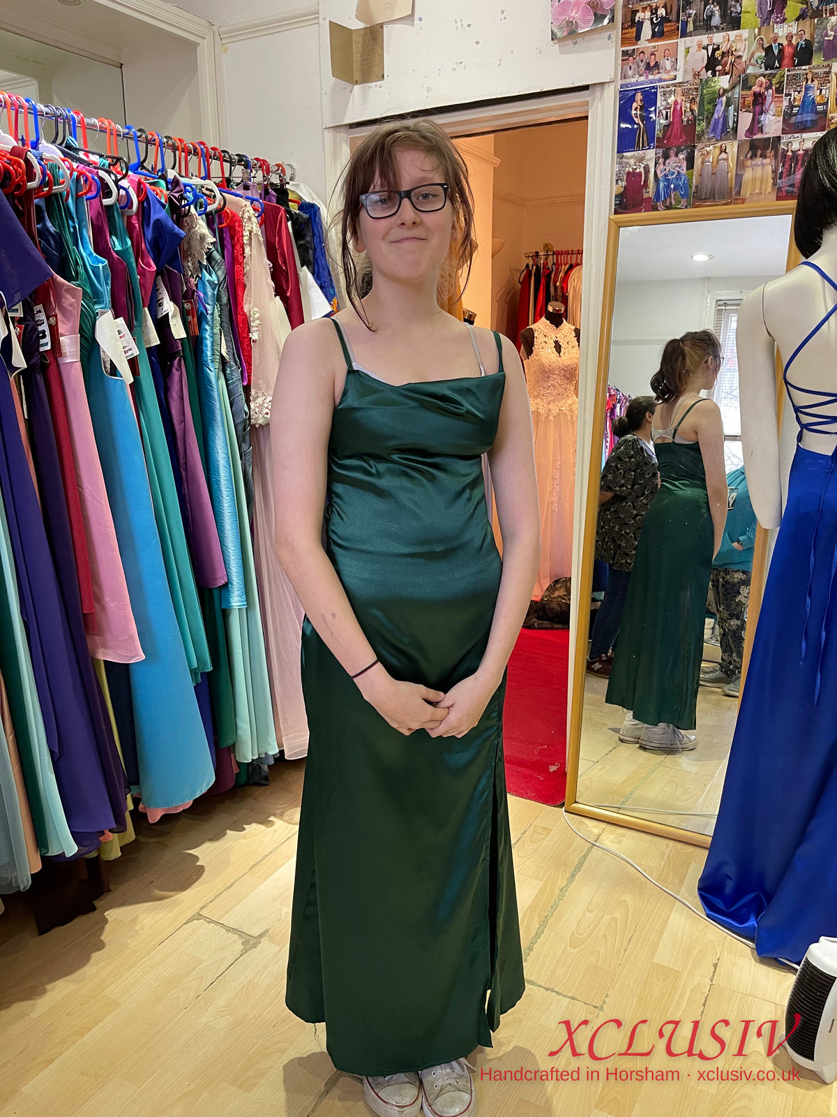 Bottle Green Satin Cowl Slip Prom Dress – XCLUSIV Horsham